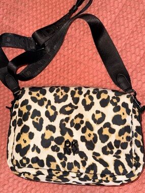 DKNY Leopard-Print Crossbody convertible to hand held Bag in Black and Tan